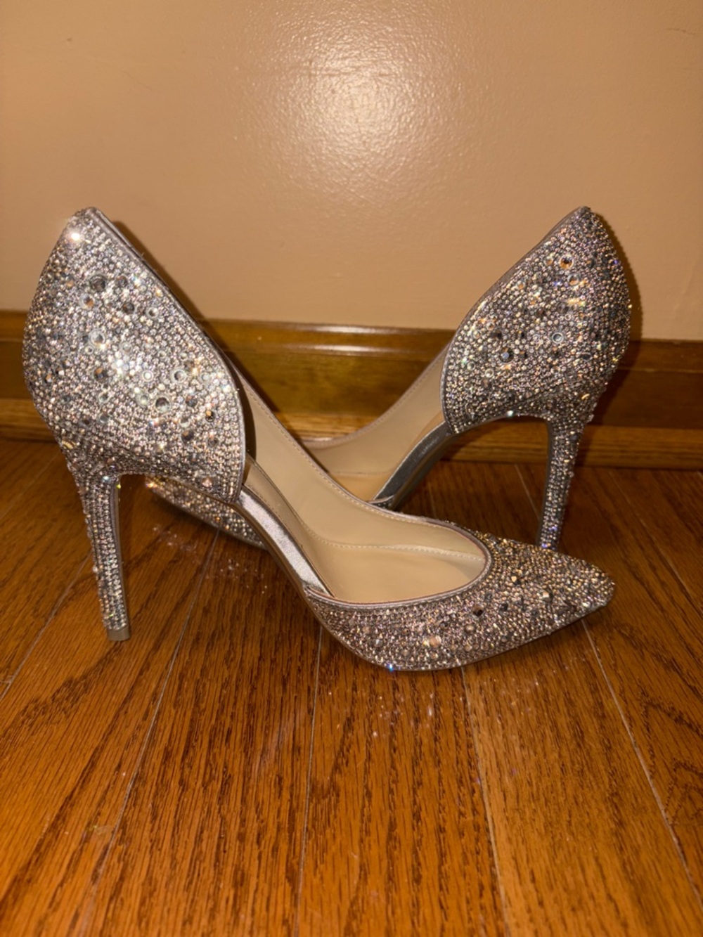 Crystal-Embellished Pointed D'Orsay Heels - Silver Sparkle